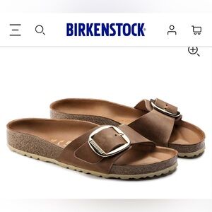 NIB Birkenstock Madrid Big Buckle Slides - Cognac (gold buckle)